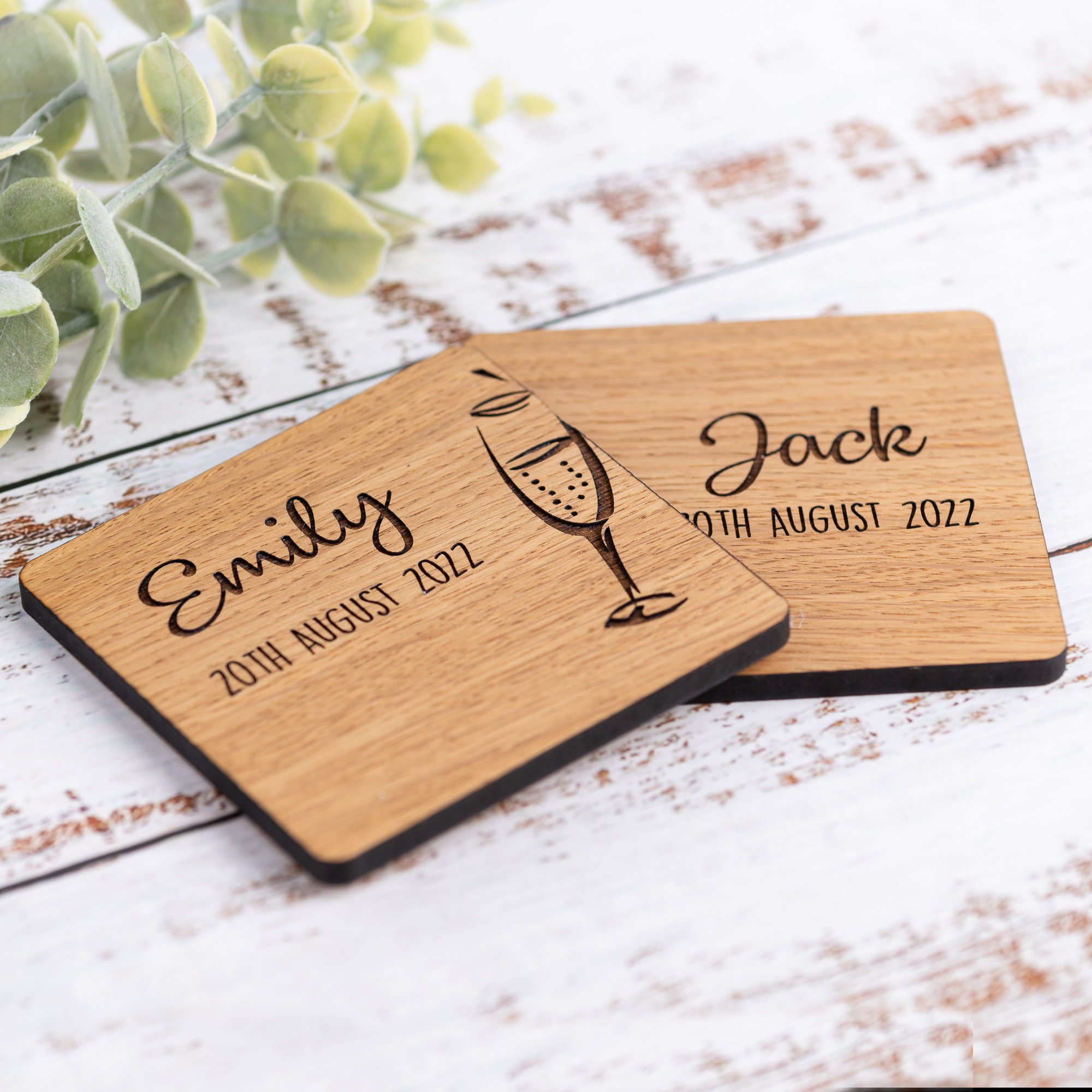 Personalised Wooden Couples Coasters, 5 Year Wedding Anniversary Gift, 5th Anniversary Present, Engagement Gift, Personalized Coaster Set