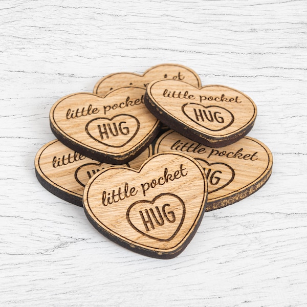 Wooden Pocket Hug Token Gift - Bulk Wholesale, Little Heart Shaped Hug Tokens, Love Gifts For Family and Friends, Sending You a Hug Present