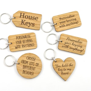 Personalised Wooden Keyrings - Wholesale Bulk Promotional Logo Wedding Corporate Business