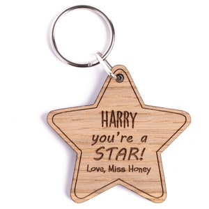 End Of Term Keyring Gifts, Teacher Pupil Gift, Personalised Wooden Star, Leaving Present From Teacher, Graduation Gift For Pupils 2024 image 6