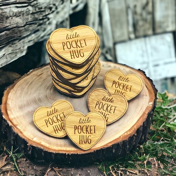 Wooden Little Pocket Hug Heart Tokens for Loved Ones in need of a Hug Gift  - Little Gifts With Love