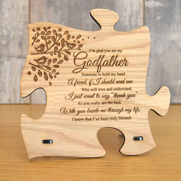 Wooden Christening Keepsake Gift Personalised GODFATHER Heart plaque