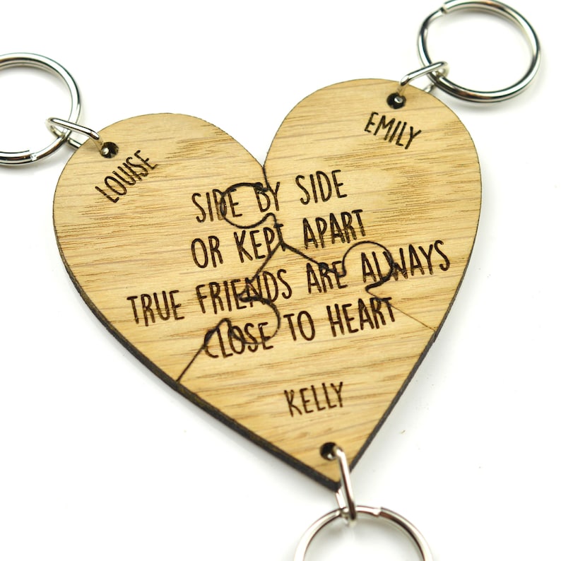 Personalised Best Friend Gift Engraved Heart Keyring Set Etsy