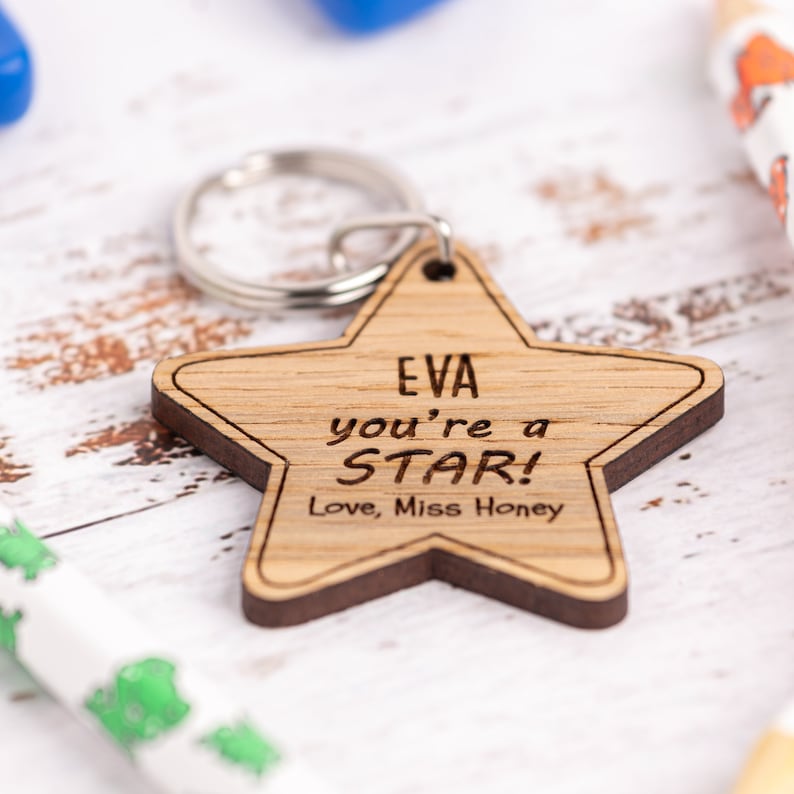 End Of Term Keyring Gifts, Teacher Pupil Gift, Personalised Wooden Star, Leaving Present From Teacher, Graduation Gift For Pupils 2024 image 8