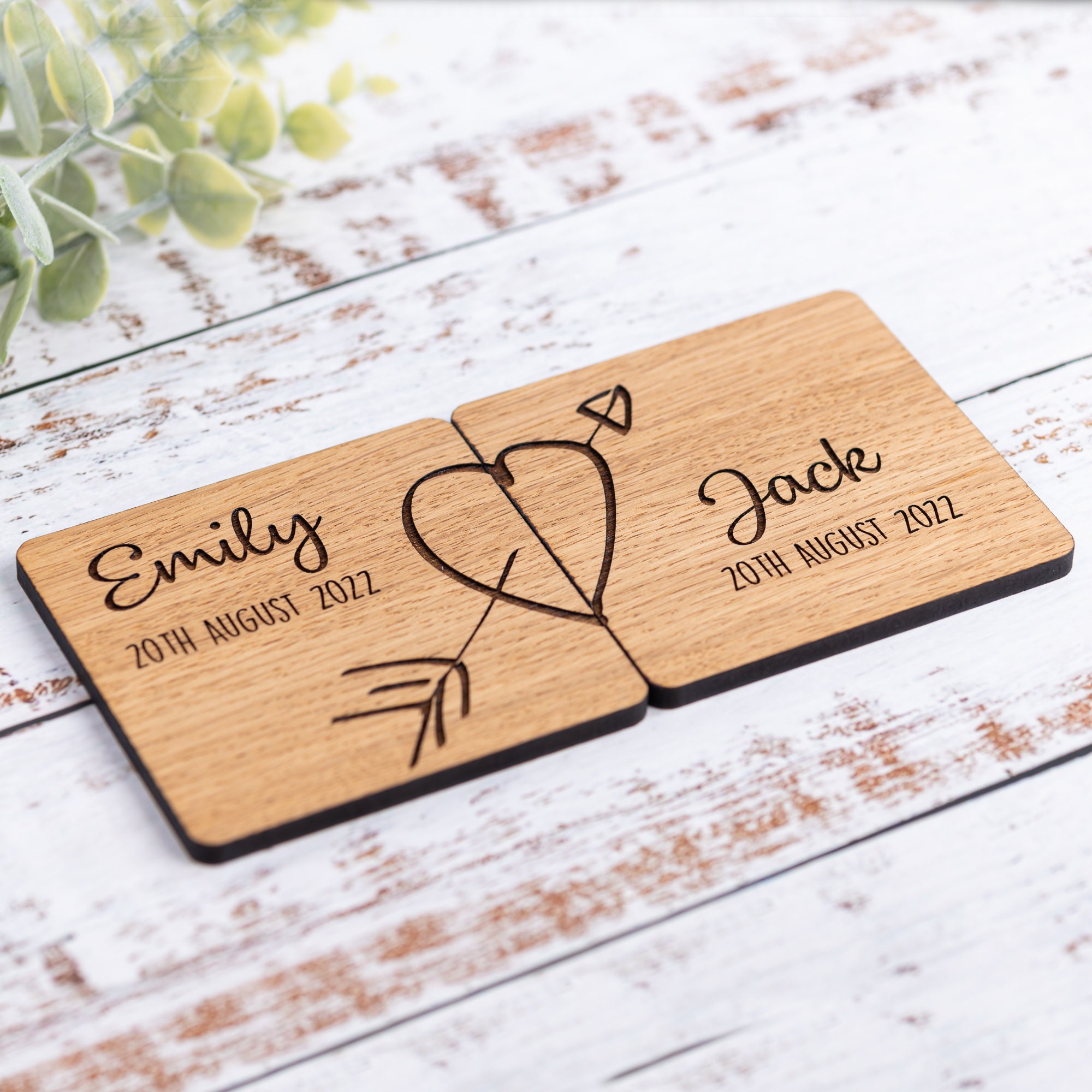 Personalised Wooden Couples Coasters, 5 Year Wedding Anniversary Gift, 5th Anniversary Present, Engagement Gift, Personalized Coaster Set