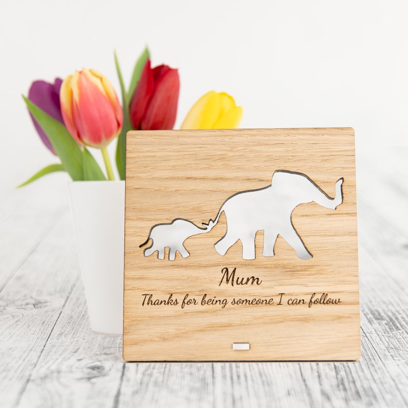 Elephant Mother and Child Wooden Plaque Personalized Mothers Day Sign for Mum Mummy Personalised Elephants Gift Present Idea Mummy Baby image 2