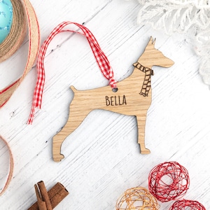 Doberman Christmas Decoration - Personalised Wooden Engraved Dog Bauble Ornament Gift for Doberman Owner