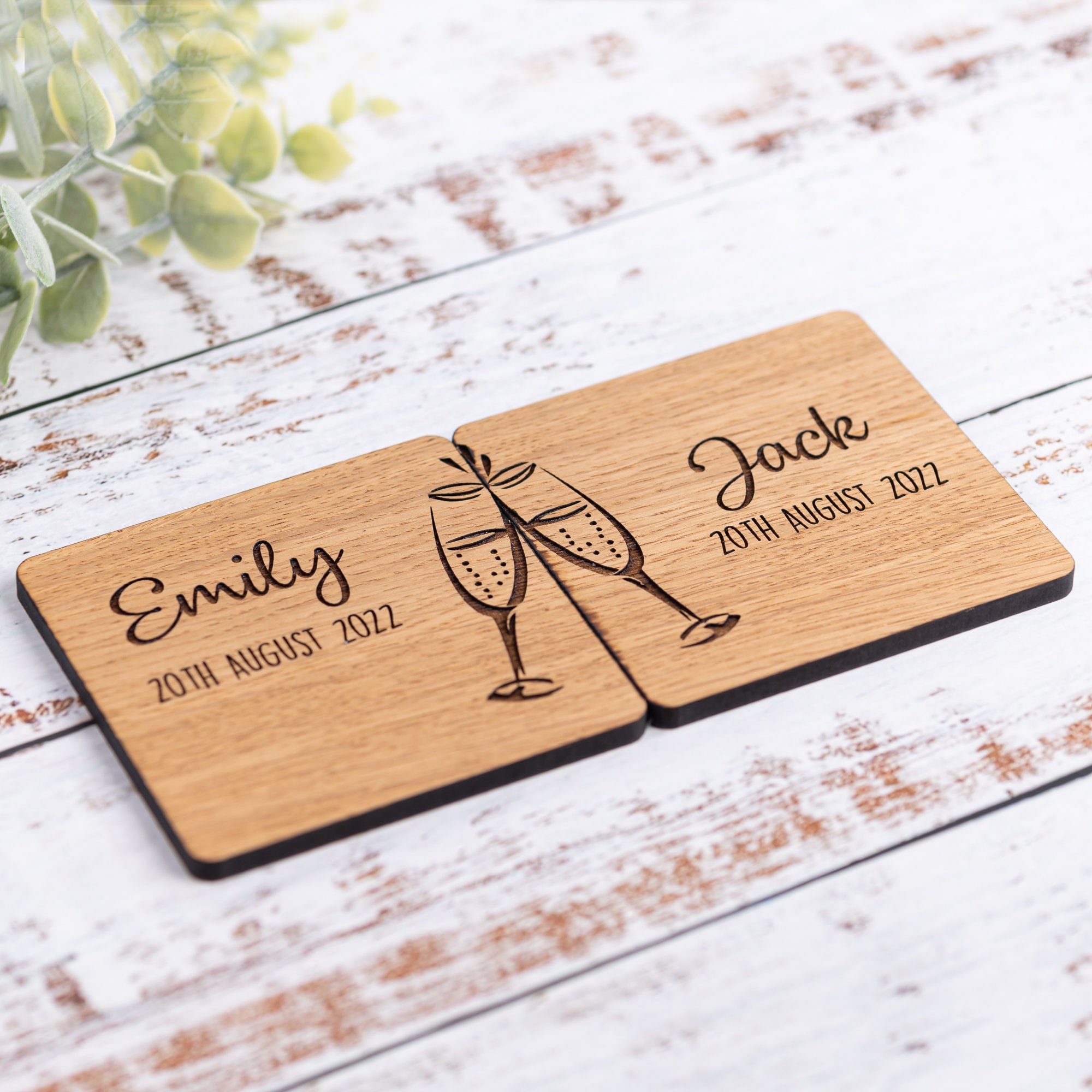 Personalised Wooden Couples Coasters, 5 Year Wedding Anniversary Gift, 5th Anniversary Present, Engagement Gift, Personalized Coaster Set