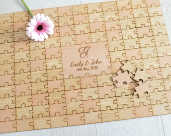 Personalised Wooden Wedding Jigsaw Puzzle Piece Guestbook - Personalized Oak Beech Guest Book