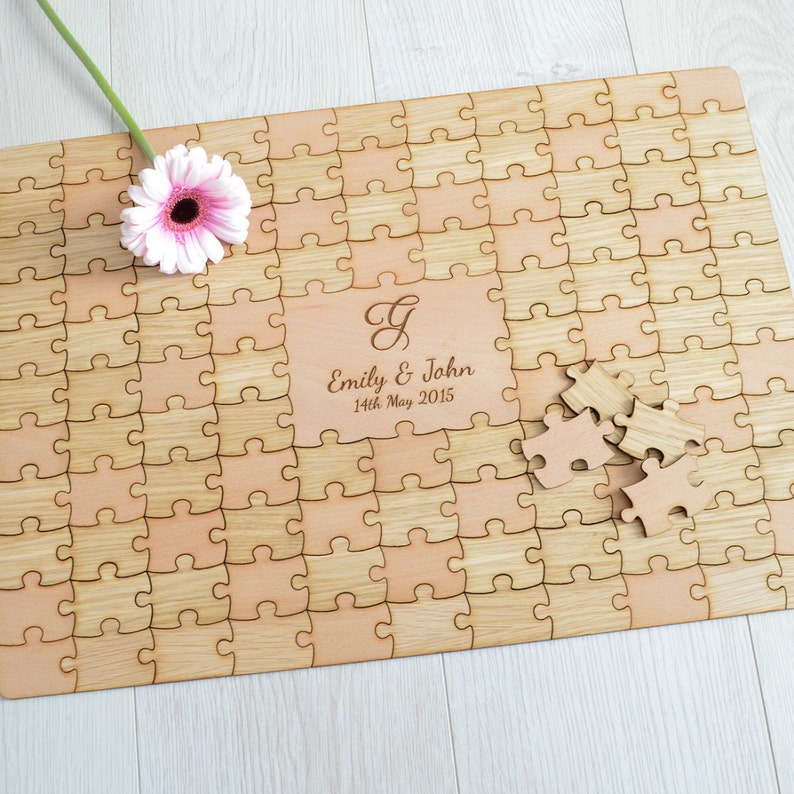 Personalised Wooden Wedding Jigsaw Puzzle Piece Guestbook Etsy