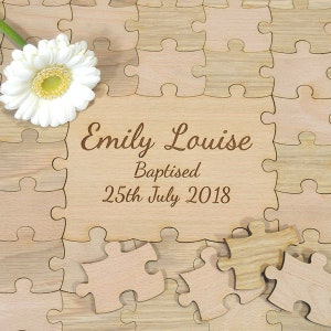 Personalized Baptism Wooden Jigsaw Puzzle Guestbook - Unique Personalised Guest Book Idea Keepsake Gift