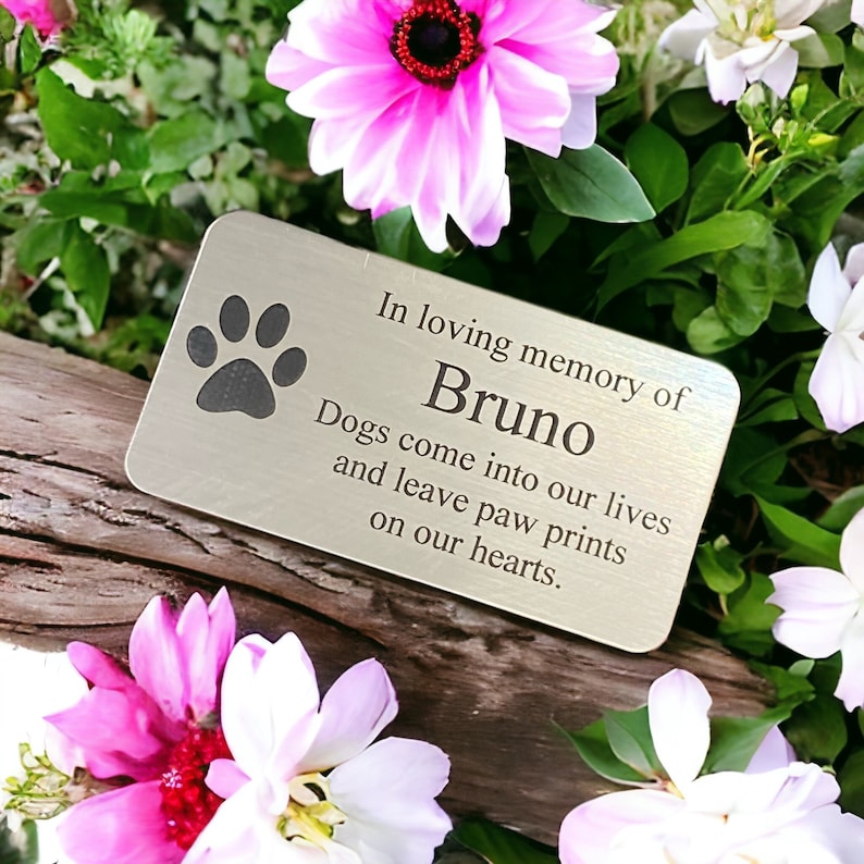 Dog Memorial Metal Plaque in Gold Brass Silver Copper - Made From Flexible Compound Material