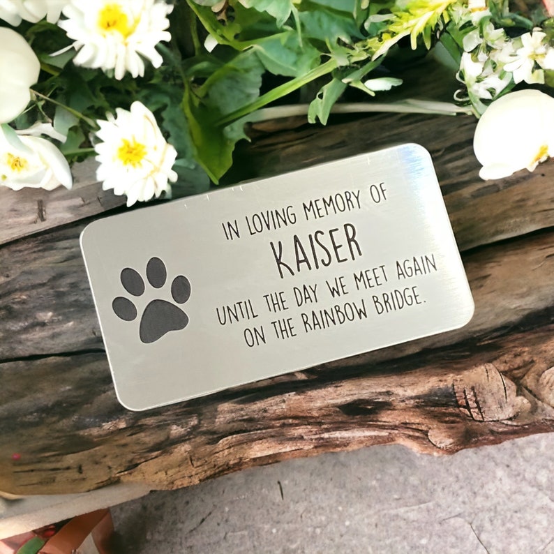 Dog Memorial Metal Plaque in Gold Brass Silver Copper - Made From Flexible Compound Material