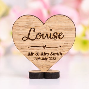 Personalised Wooden Wedding Placenames Place Settings, Heart Shaped Place Names On Stand, Rustic Personalized Place Cards, Table Decorations image 4