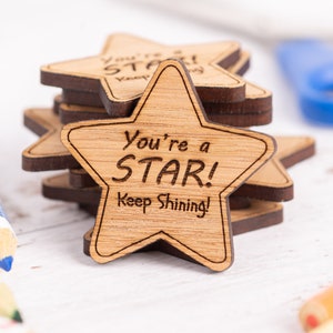 End Of Term Keyring Gifts, Teacher Pupil Gift, Personalised Wooden Star, Leaving Present From Teacher, Graduation Gift For Pupils 2024 Token