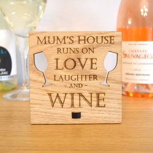 This House Runs on Love Laughter and Wine \u2013 LARGE Personalised Oak Wooden Sign