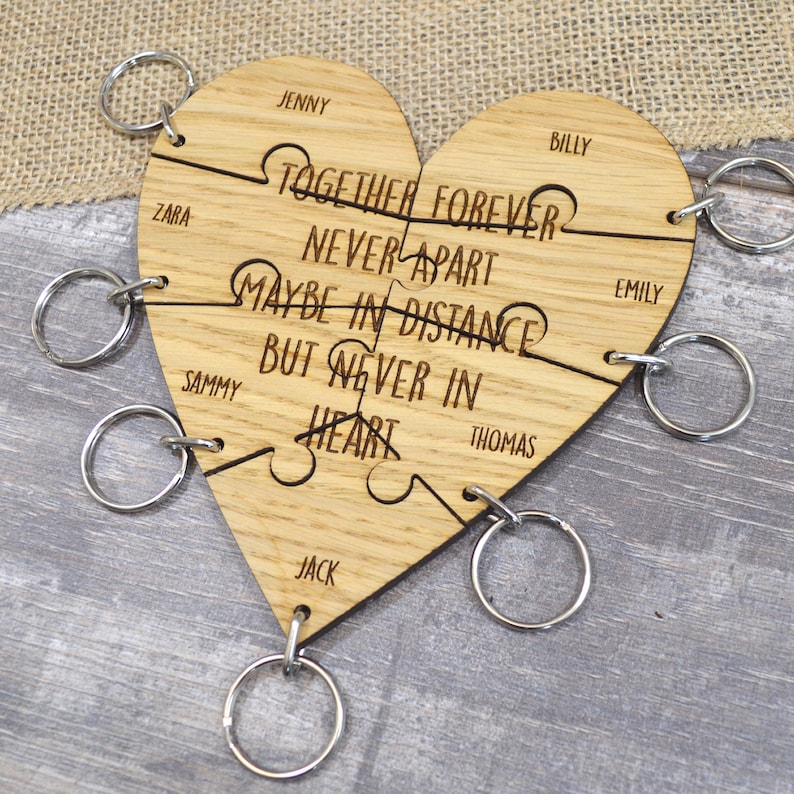 Personalised Best Friend Gift Engraved Heart Keyring Set Etsy