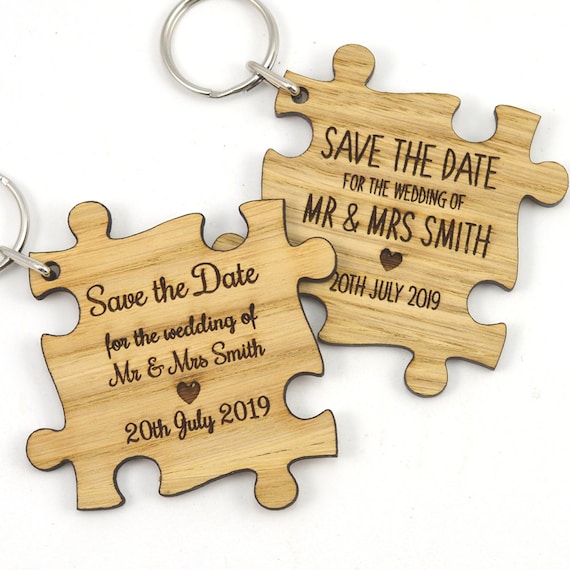 Personalised Wedding Save the Date Wooden Invitation Tags Keyrings
