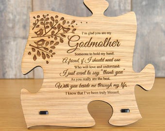 Engraved Oak Godmother Jigsaw Plaque – Godparent Gift