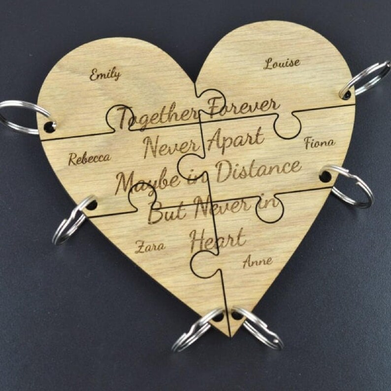 Personalized Wood Jigsaw Keyring Set, Engraved Friendship Gift