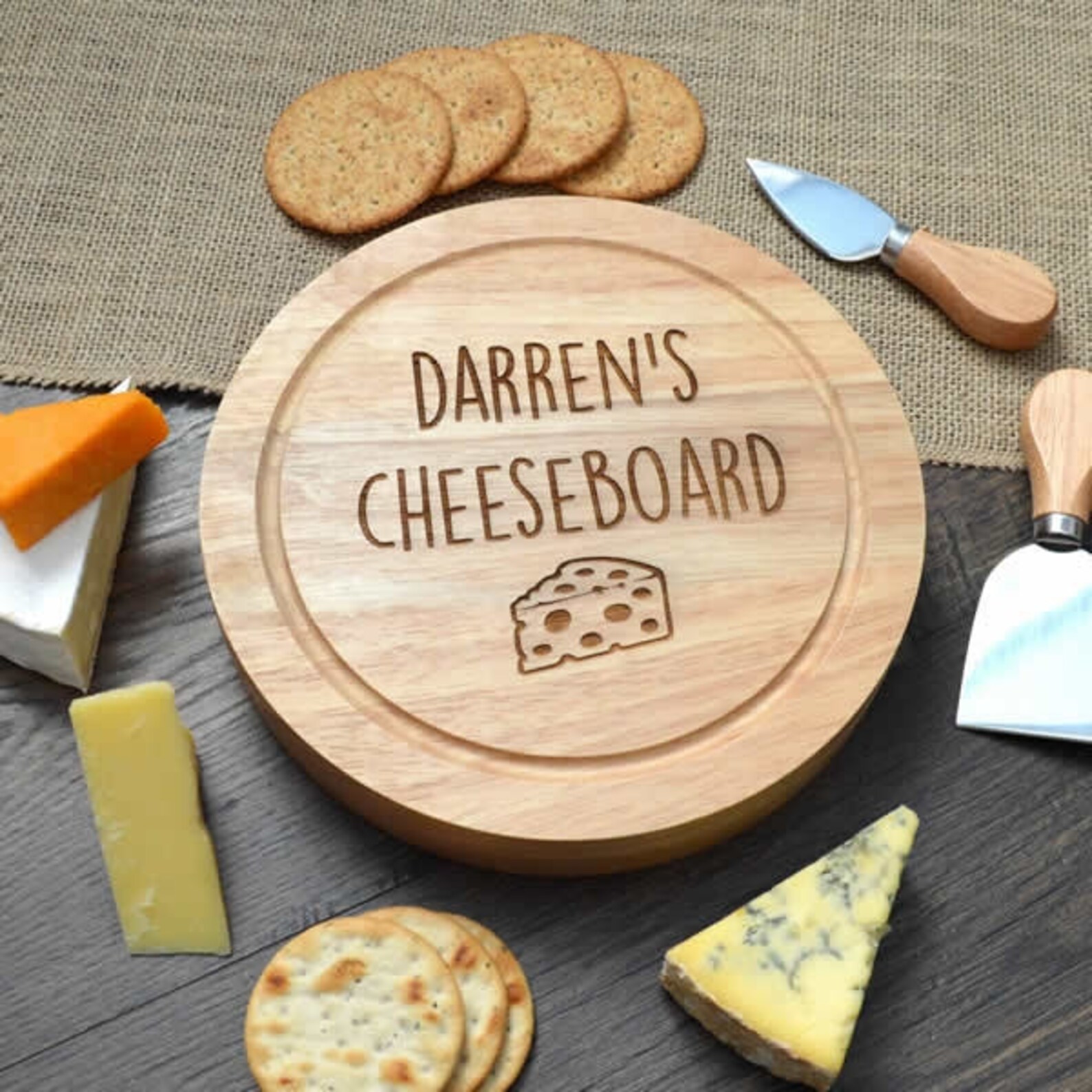 Personalised Wooden Cheeseboard Engraved Name With Knife Set Etsy