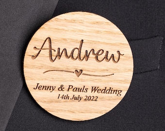 Personalised Wedding Lapel Badge, Name Badges For Guests / Wedding Party, Unique Fun Wedding Favour Idea