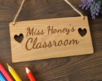 Classroom Door Sign - Personalised Christmas Teacher Gift - Wooden Thank You Present