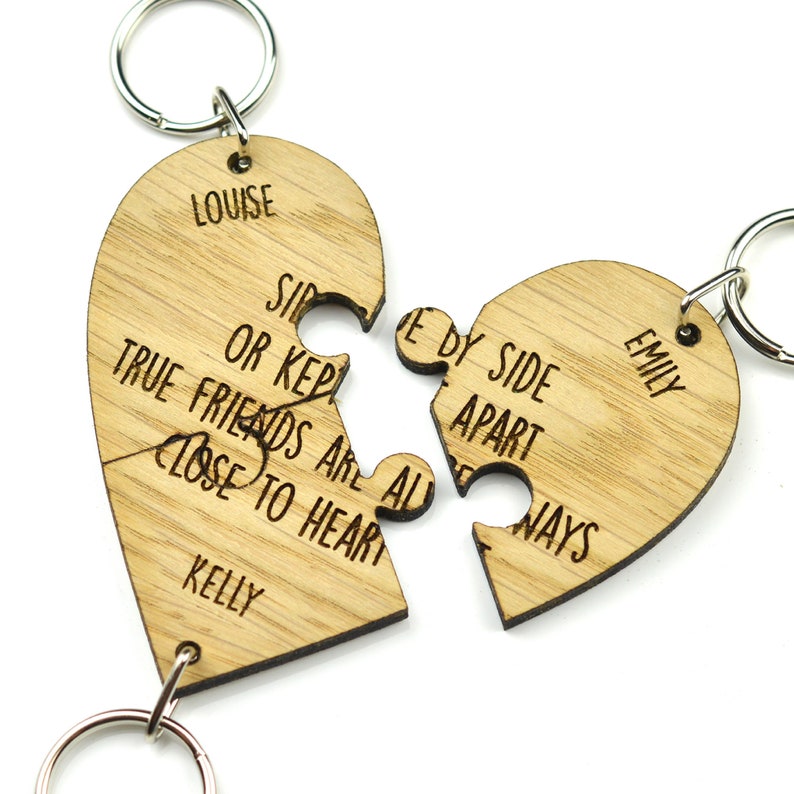 Personalised Best Friend Gift Engraved Heart Keyring Set Etsy