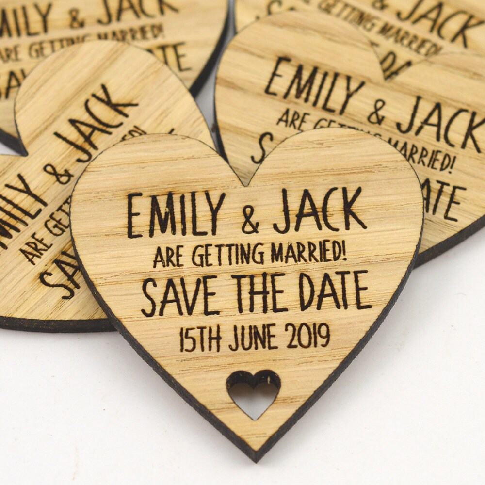 Wedding Save the Date Magnets Personalised Wooden Heart Etsy