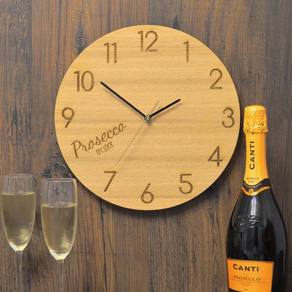 Birthday Christmas Personalised wall clock Prosecco O/'Clock Glass Wall Clock