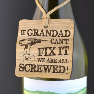 If Papa Can't Fix It We're All Screwed Funny Wooden Gift Bottle Tag Fathers Day 