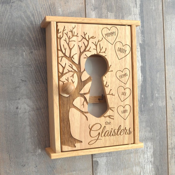 Rustic Personalized Personalised Family Tree Wooden Key Cabinet Cupboard Unique Gift Present Idea
