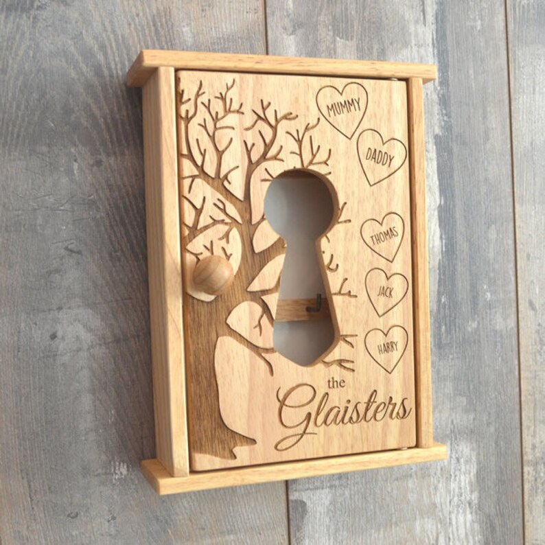Rustic Personalized Personalised Family Tree Wooden Key Cabinet Cupboard Unique Gift Present Idea