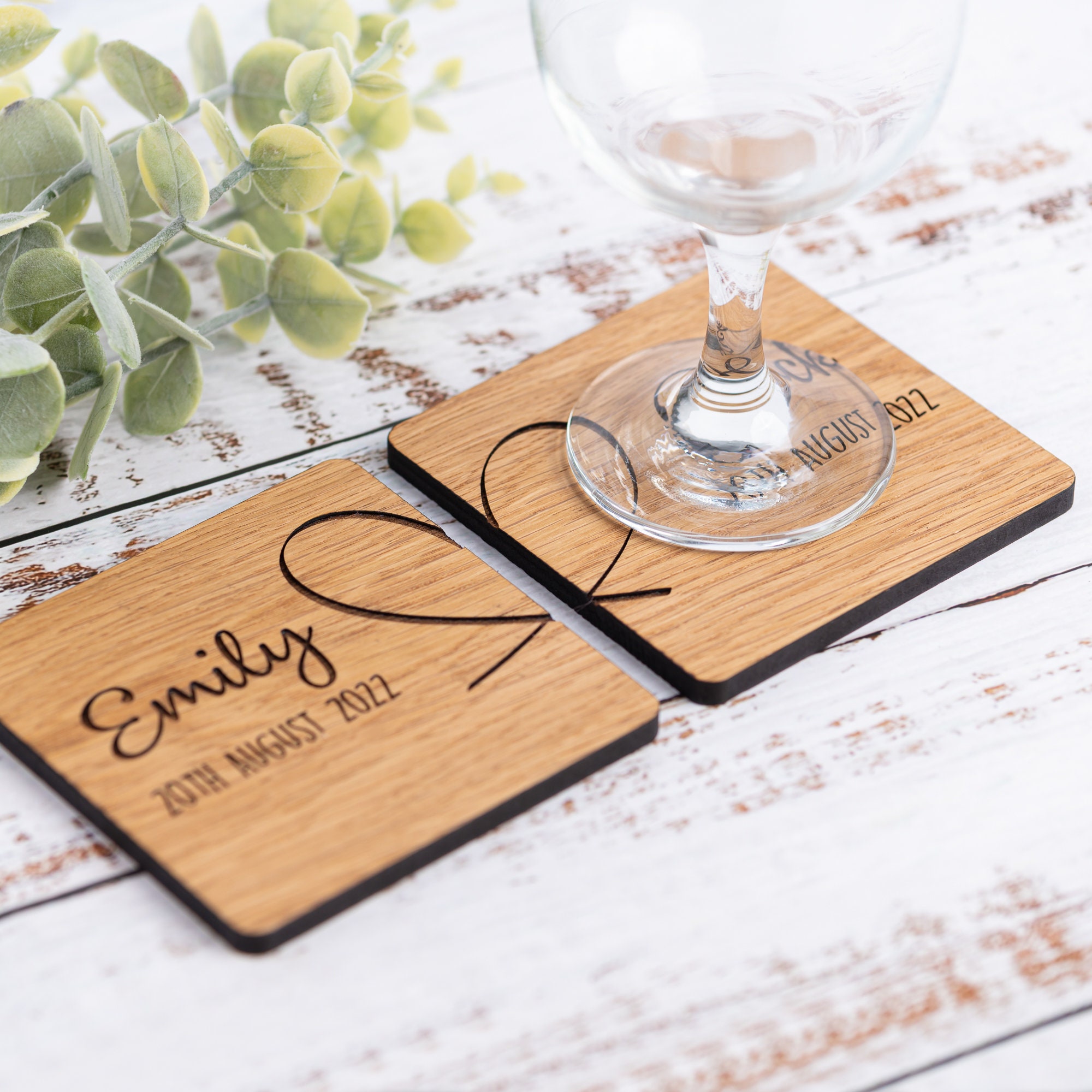 Personalised Wooden Couples Coasters, 5 Year Wedding Anniversary Gift, 5th Anniversary Present, Engagement Gift, Personalized Coaster Set
