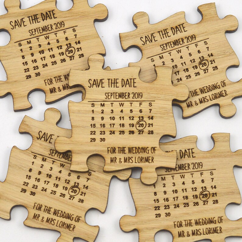 Wedding save the date magnets wooden jigsaw puzzle piece etsy