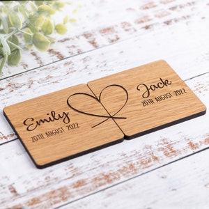 Personalised Wooden Couples Coasters, 5 Year Wedding Anniversary Gift, 5th Anniversary Present, Engagement Gift, Personalized Coaster Set