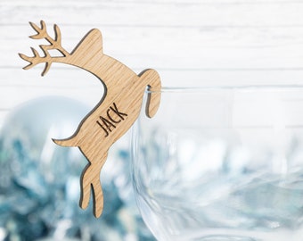 Personalised Christmas Reindeer Wine Glass Charms