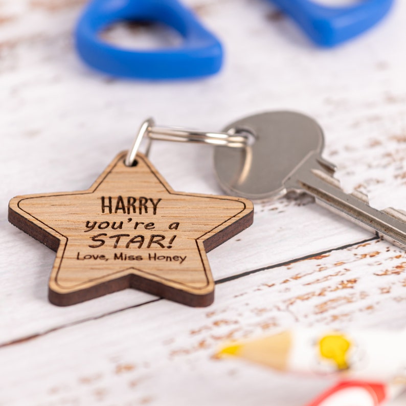 End Of Term Keyring Gifts, Teacher Pupil Gift, Personalised Wooden Star, Leaving Present From Teacher, Graduation Gift For Pupils 2024 image 5