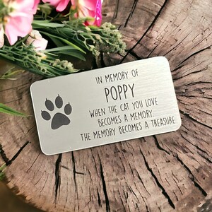 Cat Memorial Metal Plaque in Gold Brass Silver Copper - Made From Flexible Compound Material