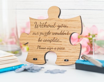 Puzzle personnalisé Signe de mariage en bois, plaque personnalisée, formulation personnalisée, pour livre d’or Noms de table Numéro Candy Buffet Top Table