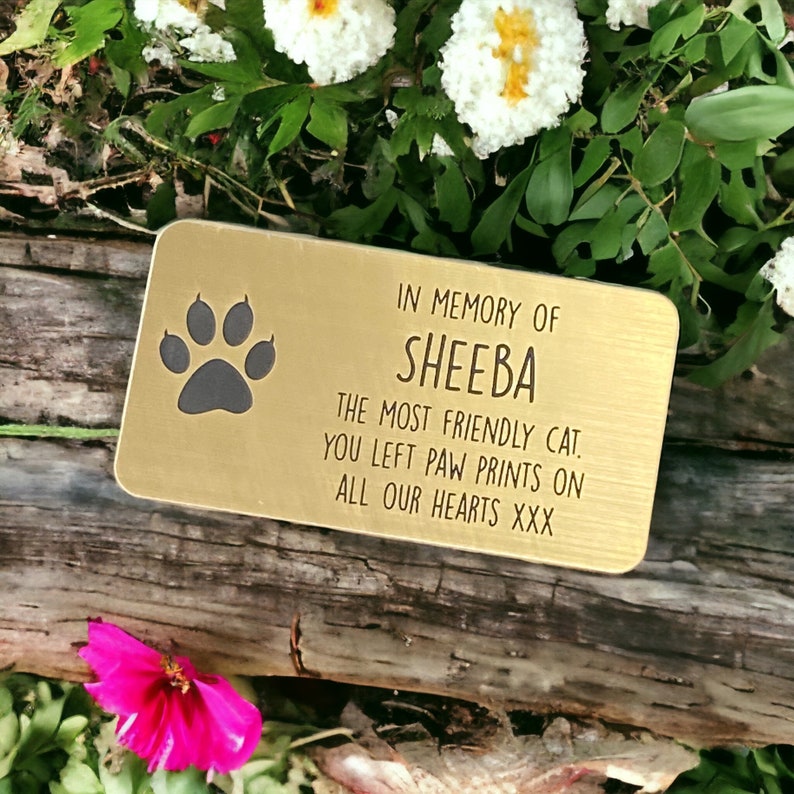 Cat Memorial Metal Plaque in Gold Brass Silver Copper - Made From Flexible Compound Material