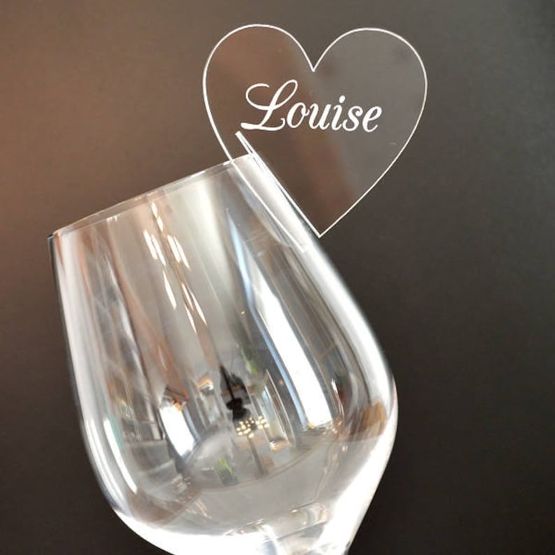 Personalised Heart Wine Glass Charms For Weddings Hen Party Top Table Guest