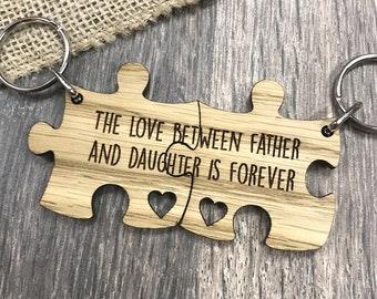 The Love Between A Father And Daughter Is Forever Unique Jigsaw Dad Keyring Set