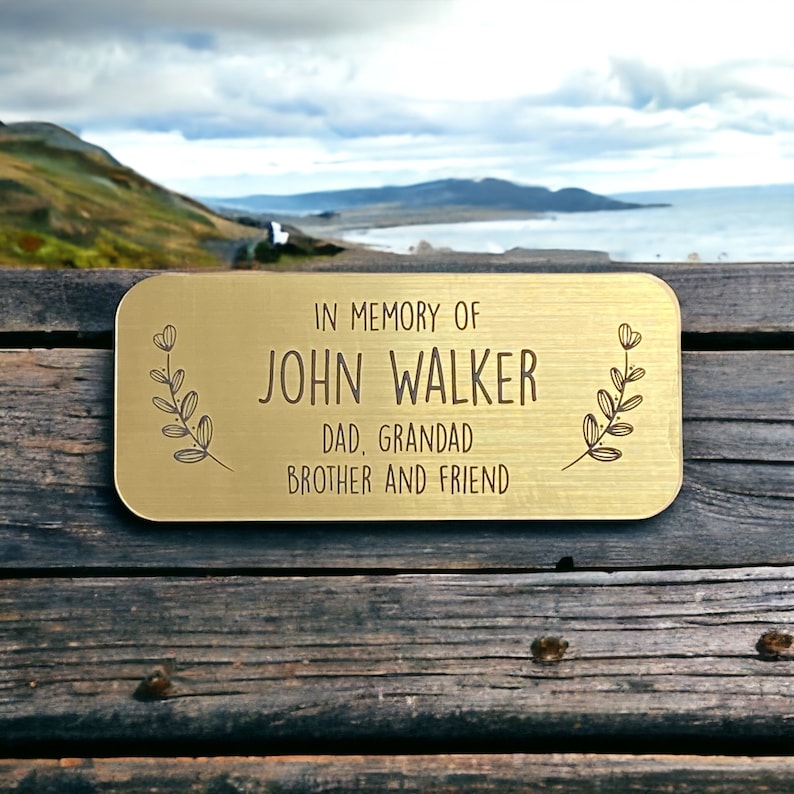 Personalised Memorial Plaque for Bench or Grave Marker - Engraved Metal Finish Sign