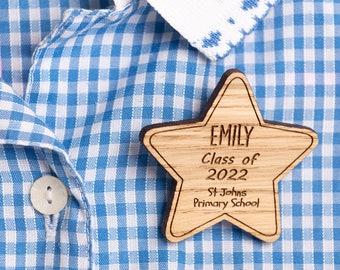 Badges personnalisés pour la promotion des diplômés, Étoiles en bois, Cadeaux enseignants pour les élèves, de la part d'un enseignant, Badge de fin d'études