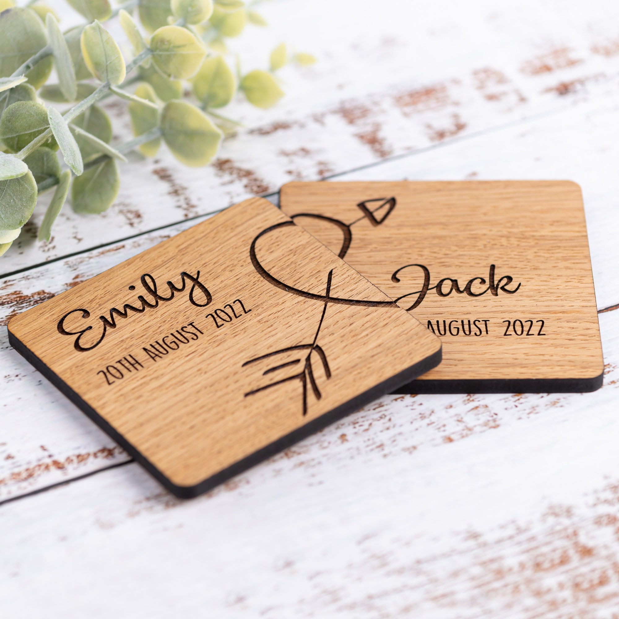 Personalised Wooden Couples Coasters, 5 Year Wedding Anniversary Gift, 5th Anniversary Present, Engagement Gift, Personalized Coaster Set