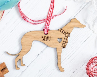 Whippet Christmas Decoration - Personalised Wooden Engraved Dog Bauble Ornament Gift for Whippet  Owner