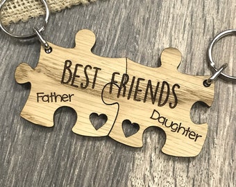 Father And Daughter Best Friends Personalised Heart Jigsaw Keyring Set Gift Idea