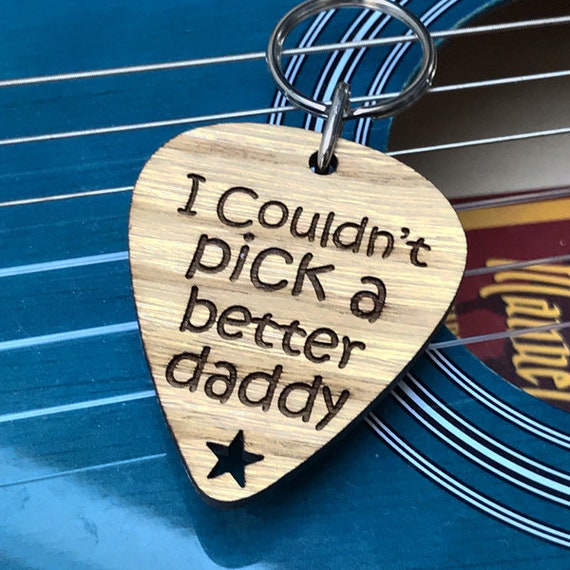 Guitar Pick Wooden Keyring Gift For Musical Dad I Couldn’t Pick A Better Dad