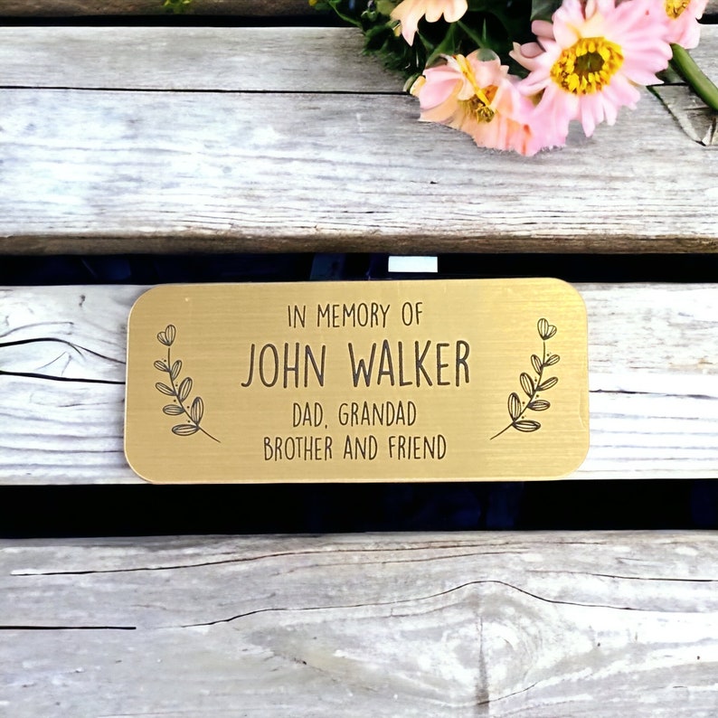 Personalised Memorial Plaque for Bench or Grave Marker - Engraved Metal Finish Sign